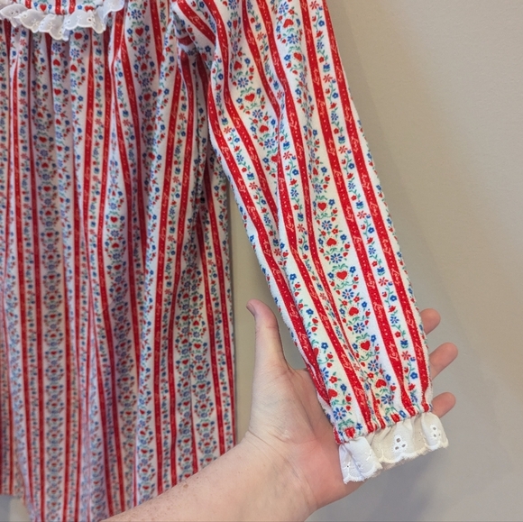 Lanz of Slazburg Flannel Striped Floral Long Nightgown - Picture 6 of 14